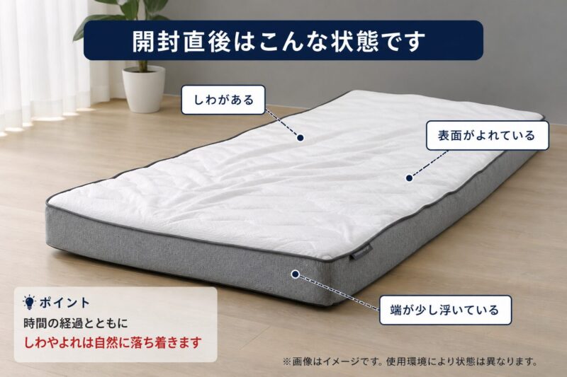 雲のやすらぎプレミアムを開封した時のシワやヨレがあるメージ画像