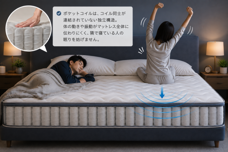 ポケットコイルマットレスで振動が伝わらない様子を表現した画像